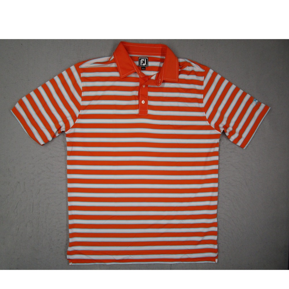 FootJoy Athletic Fit Mens XL Orange Striped Golf Polo Ivanhoe Golf Course Logo